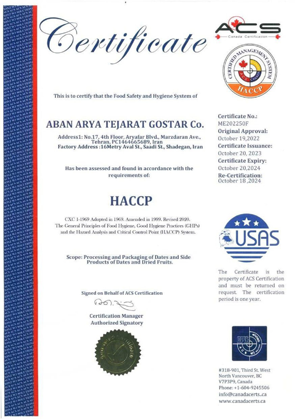 HACCP: FSMS/2020/IR/326